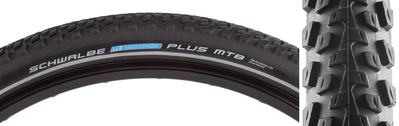 Schwalbe Marathon Plus MTB Tire - 26 x 2.1 Clincher Wire BLK/Reflective Performance Dual SmartGuard E-50