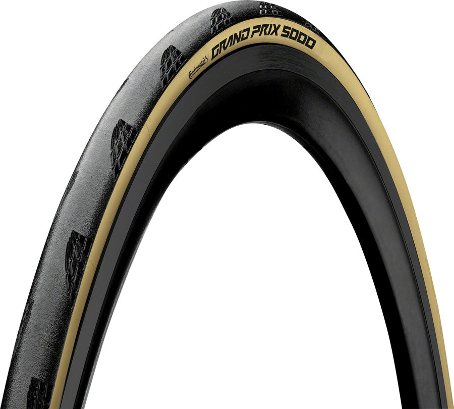 Continental Grand Prix 5000 Tire - 700 x 28 Clincher Folding BLK/Cream BLKChili Vectran Breaker LazerGrip ACT