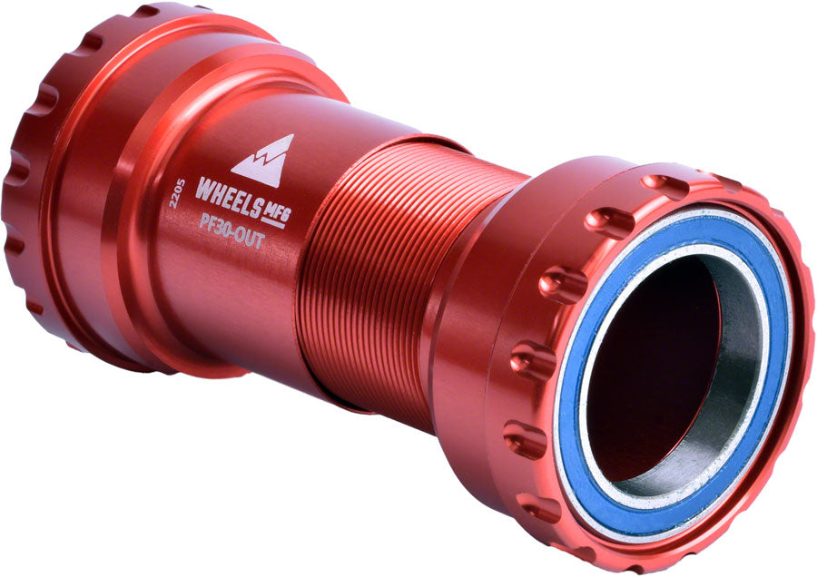 Wheels Manufacturing PF30 Outboard Bottom Bracket - For 30mm Spindle ABEC-3 Bearings PressFit Thread Together Red