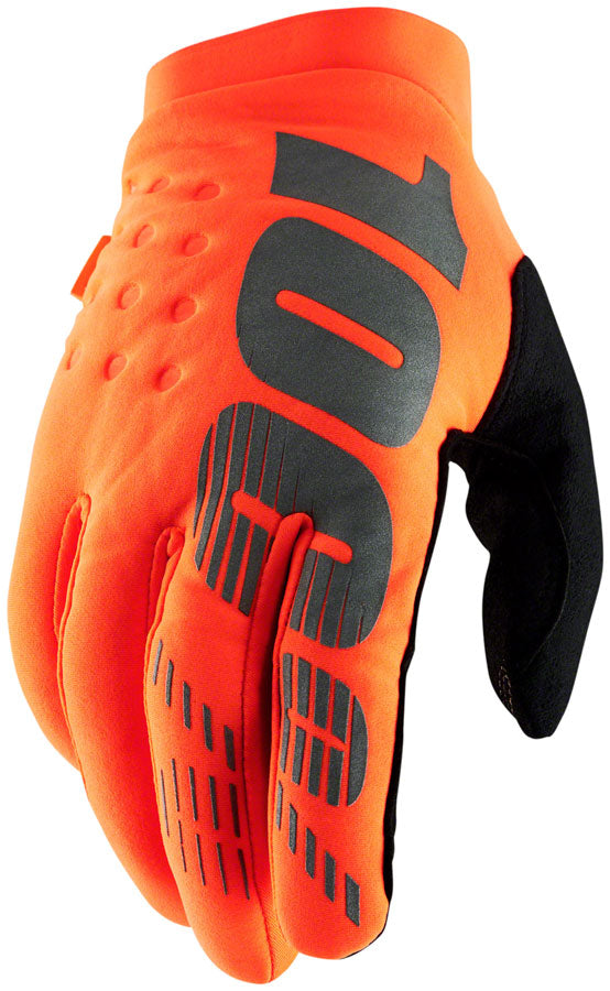 100% Brisker Gloves - Flourescent Orange/Black Full Finger Mens Large