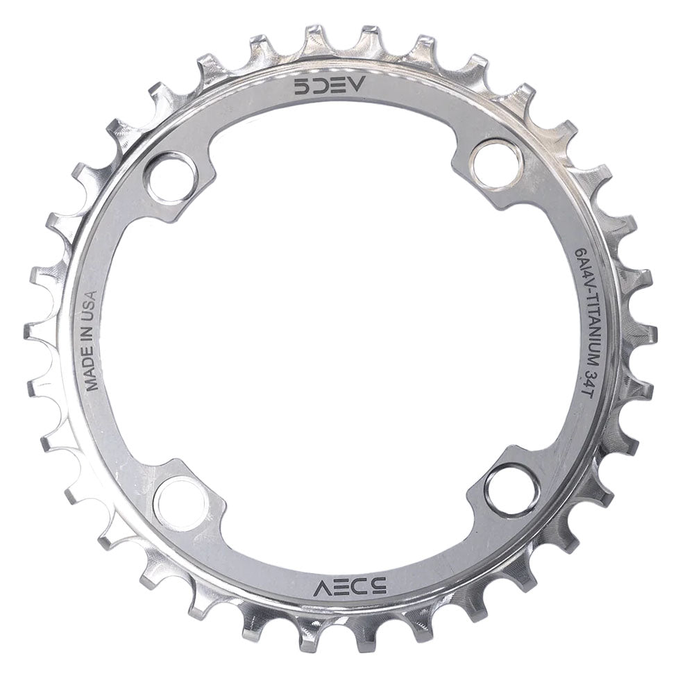 5Dev 104 BCD Titanium Chainrings 34T Raw/Silver